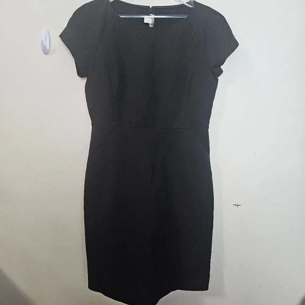 J CREW Classic Crepe Black A-Line Back Zip Short Sleeve Midi Dress 12